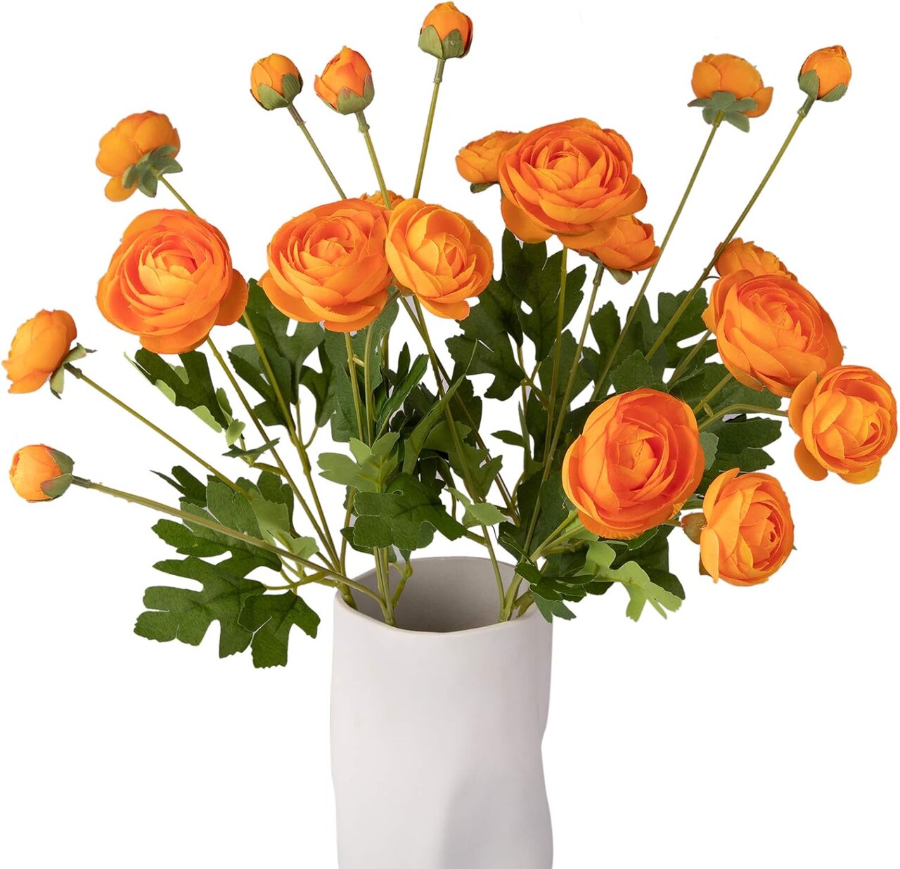 5 Stems UV-Resistant Artificial Silk Ranunculus Flowers – 23" Tall Orange Faux Blooms with Bendable Stems for Wedding Centerpieces, Home & Event Decor